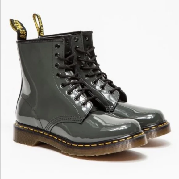 Dr. Martens Glossy Gray Ankle Boots - Picture 1 of 5